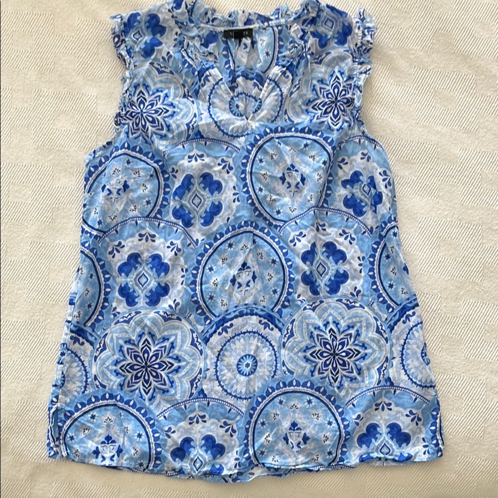 Talbots Blue and White Patterned Blouse